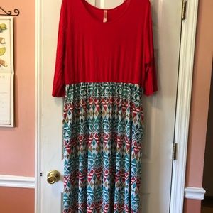 Red maxi with geometric skirt